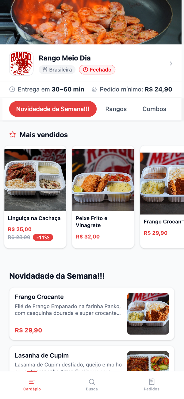 Cardápio do restaurante aberto no navegador do celular do cliente